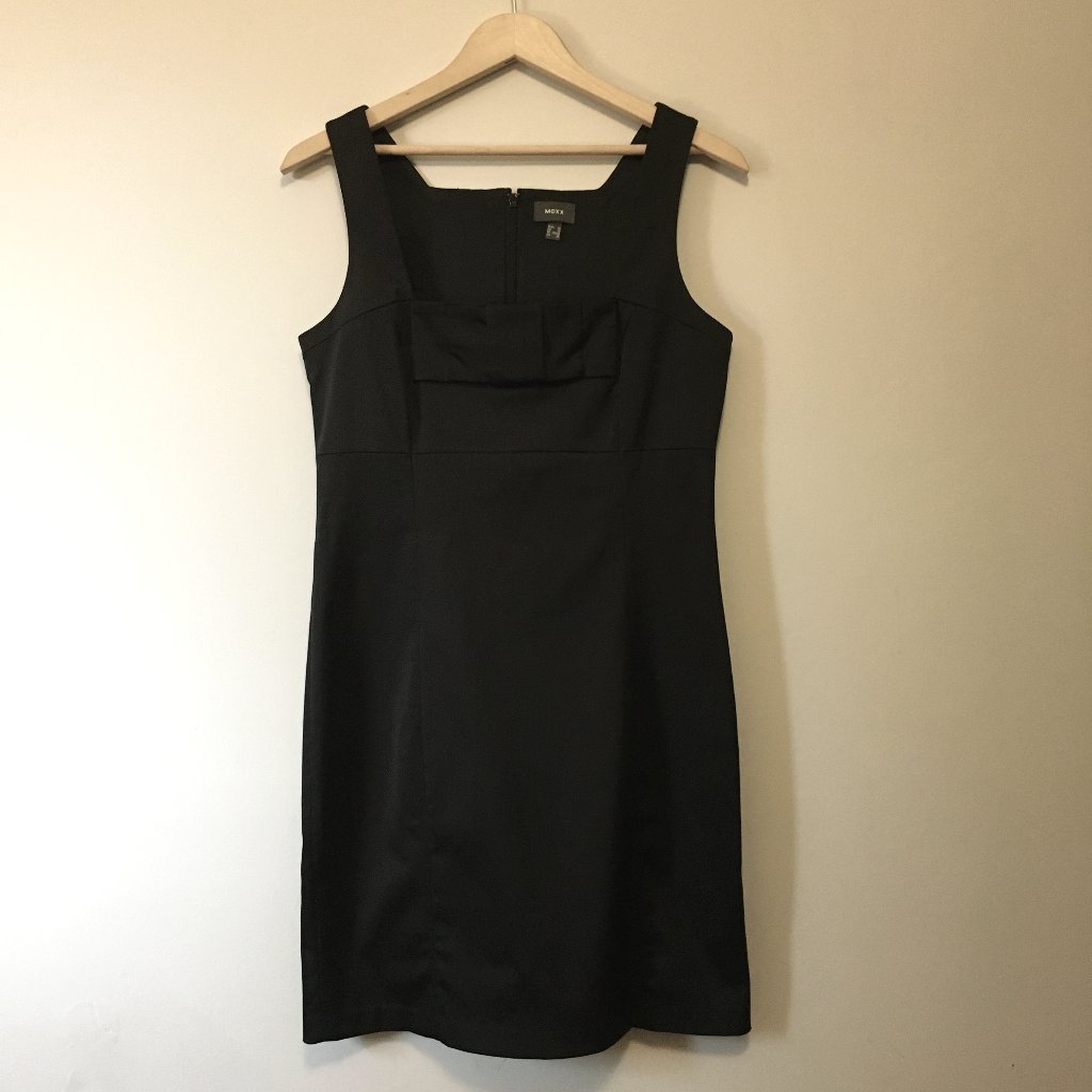 Mexx Black Square Neck Obi Bow High Waist Sheath Dress Uk 10